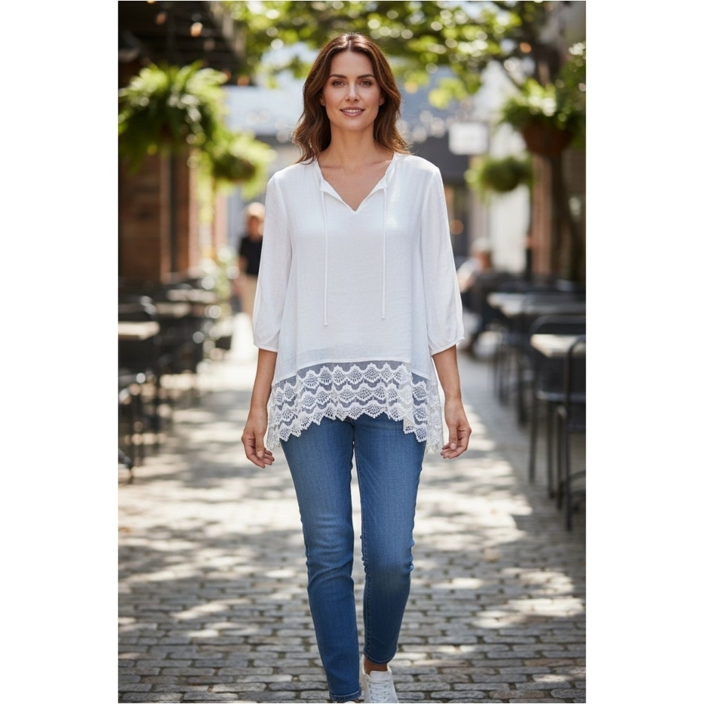 Chico's White Blouse with Lace Trim